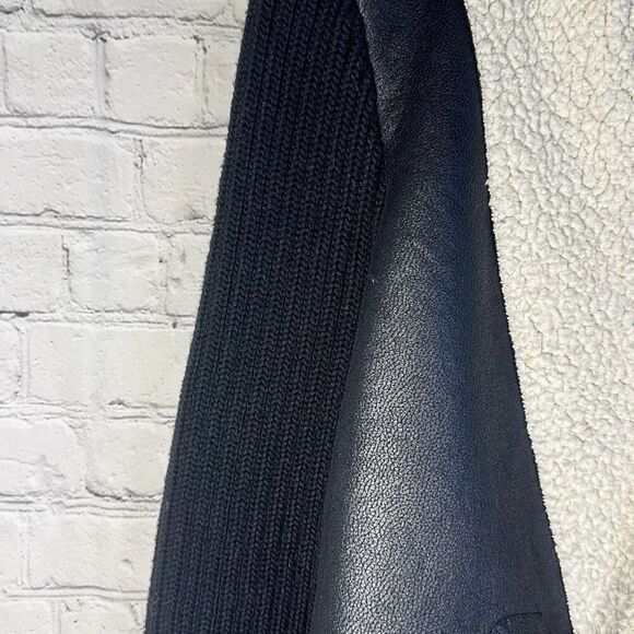 Sam Edelman Women's Black Faux Leather Sherpa Lined Wrap Coat Jacket Medium - Picture 3 of 8